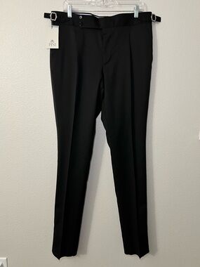 Pini Parma Soragna Tuxedo Trousers Black Side Adjusters Satin Stripe Size 50 NWT